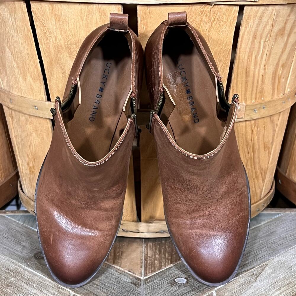Lucky Brand Basel Tan Brown Leather Double Zip Ankle Boots Womens Size 7.5 - Picture 9 of 12